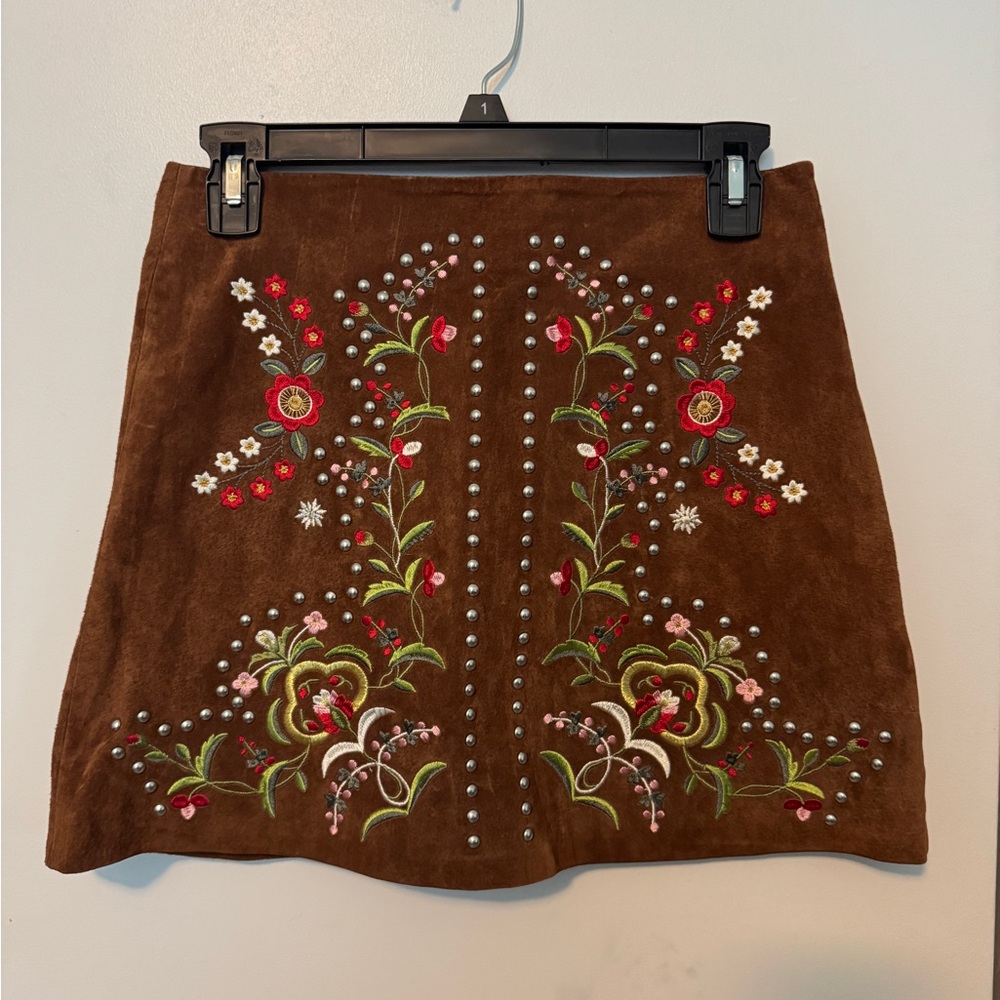 Zara Brown Embellished A-Line Mini Skirt